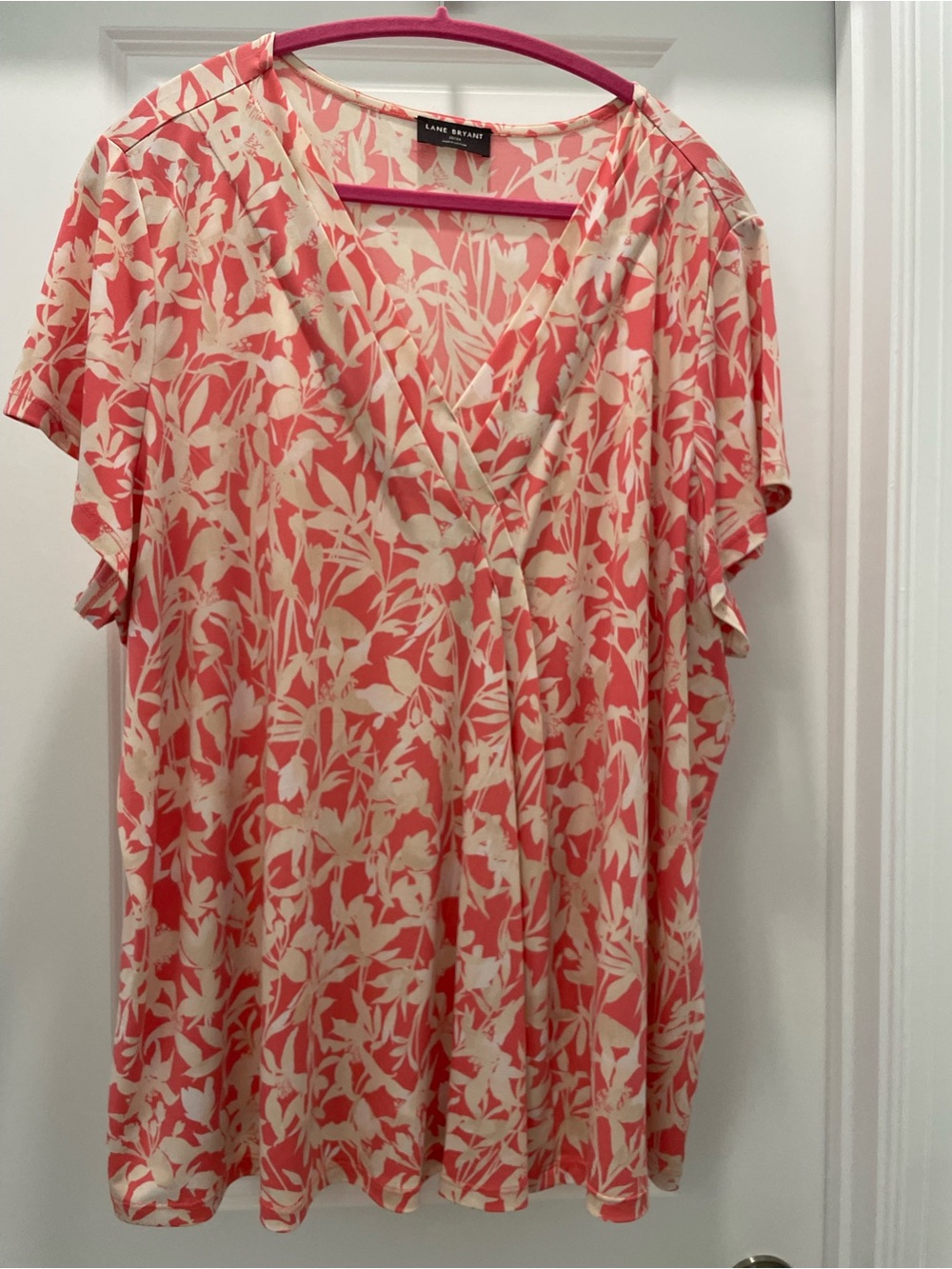 Lane Bryant Coral & Cream Floral Surplice Tunic